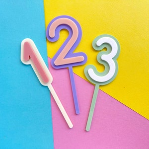 ACRYLIC cake topper numbers  / double layered plastic numbers / rounded font 51 colours to choose from