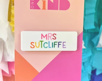 Acrylic rainbow name badge / etched and painted teacher nurse occupation name tag