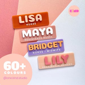 Insignia de nombre personalizada / etiqueta de nombre de enfermera, maestra o partera / etiqueta de nombre rectangular brillante y divertida /