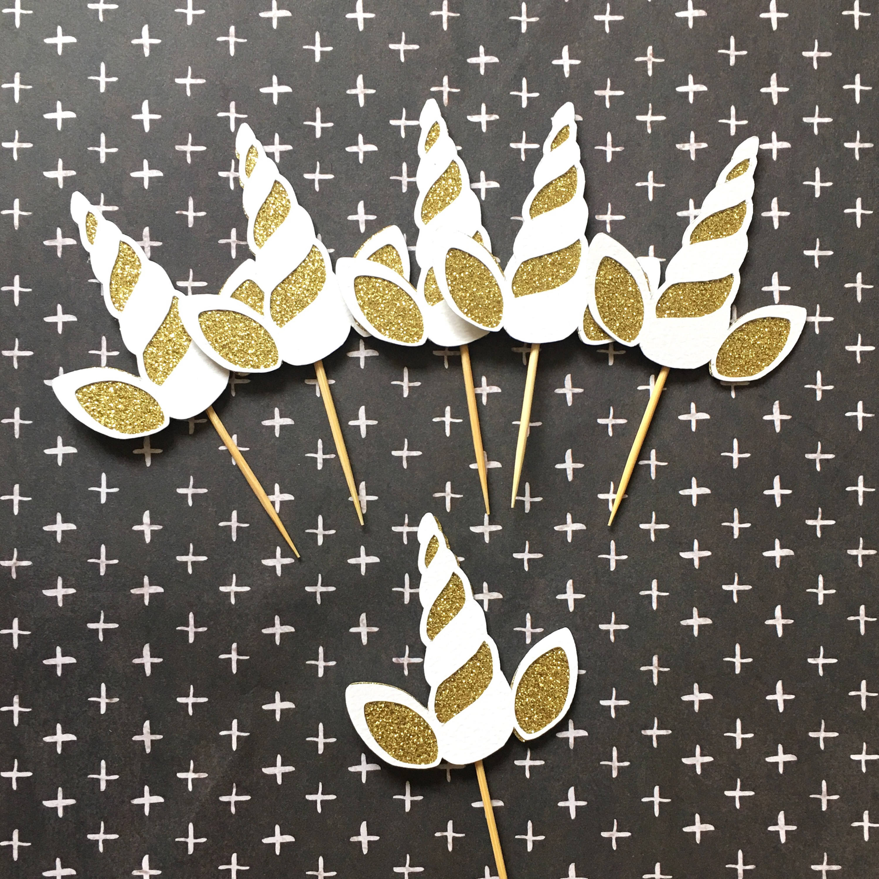 unicorn horn and ears cupcake toppers set of 6 etsy
