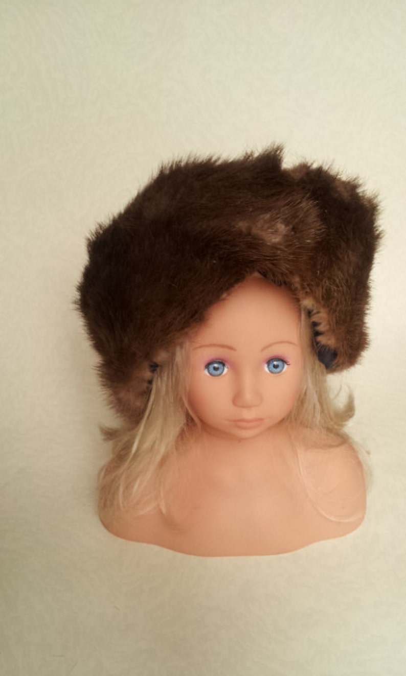 Vintage coat hat 1980s natural fur Winter hat Gift for her