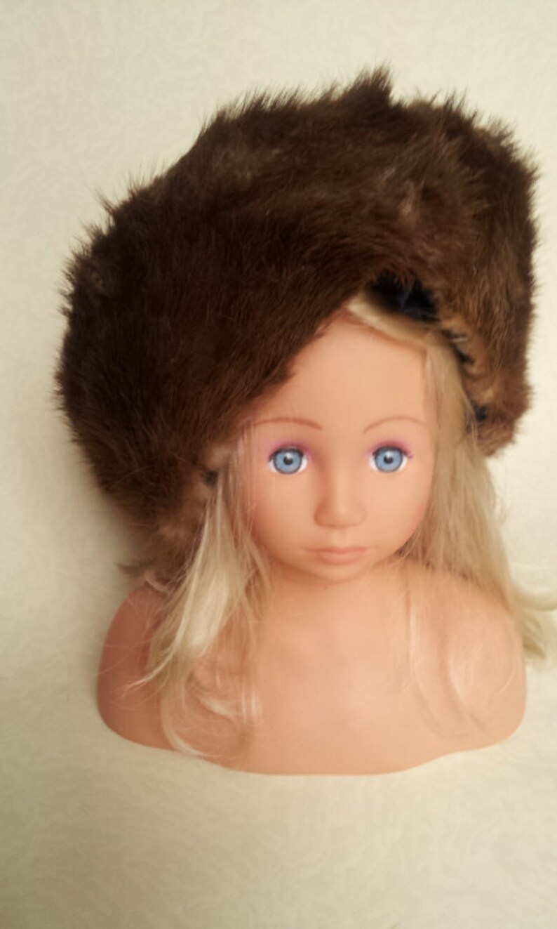 Vintage coat hat 1980s natural fur Winter hat Gift for her