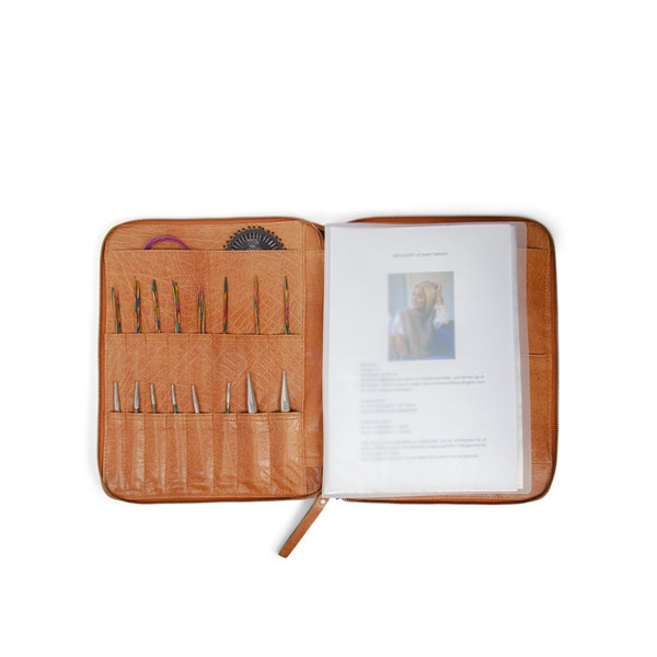 Muud Goteborg leather handmade leather luxury case for knitting needles and  patterns