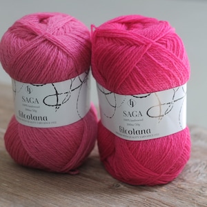 Filcolana Saga 50g Color 100% virgin wool 131 Dragon Fruit bright pink and 118 Fandango pink wool yarn