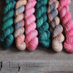 Hand Dyed Merino Wool Mini Skeins: Superwash Sock Yarn