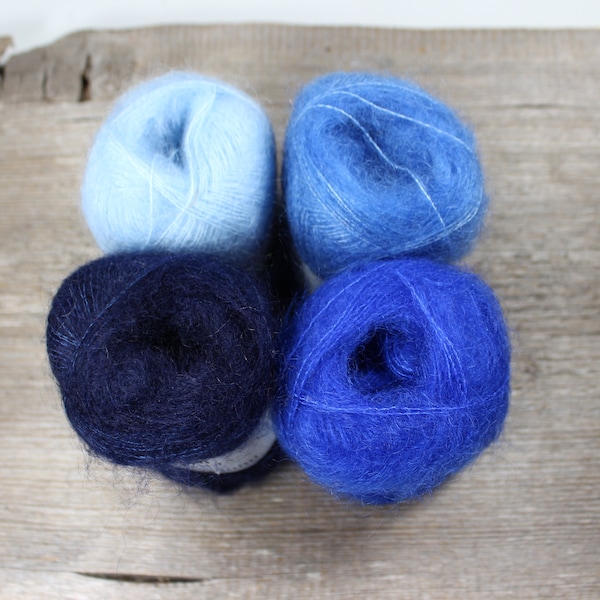 Filcolana TILIA Kid Silk 25g Kid Mohair Lace weight yarn Colors 145 Navy Blue 337 Bright Cobalt 328 Bluebell 340 Ice Blue