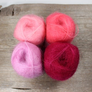 Filcolana TILIA Kid Silk 25g Kid Mohair Lace weight yarn Colors 370 Flamingo 335 Peach Blossom 322 Begonia Pink 360 Azalea