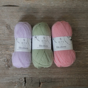 Filcolana Alva Luxus Alpakawolle 369 Slightly Purple 355 Green Tea 370 Flamingo