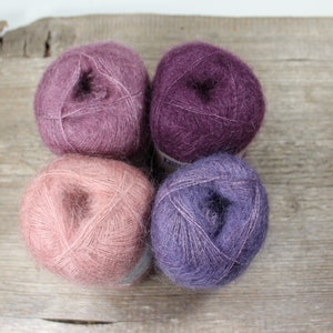 Filcolana TILIA Kid Silk 25g Kid Mohair Lace weight yarn Colors 373 Vintage Rose 286 Purpur 324 Amethyst 349 Mauve