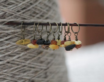 Segnapunti color ambra naturale fatti a mano Segnapunti per lavoro a maglia Segnapunti per uncinetto Set di 6