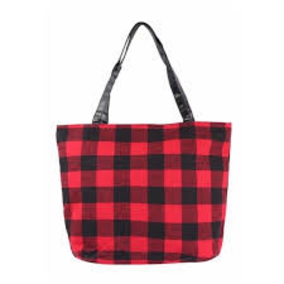 Buffalo Red Flannel Leather Plaid Tote Shoulder Travel Shopping Bag Red Black Never Used in Package Etsy UK