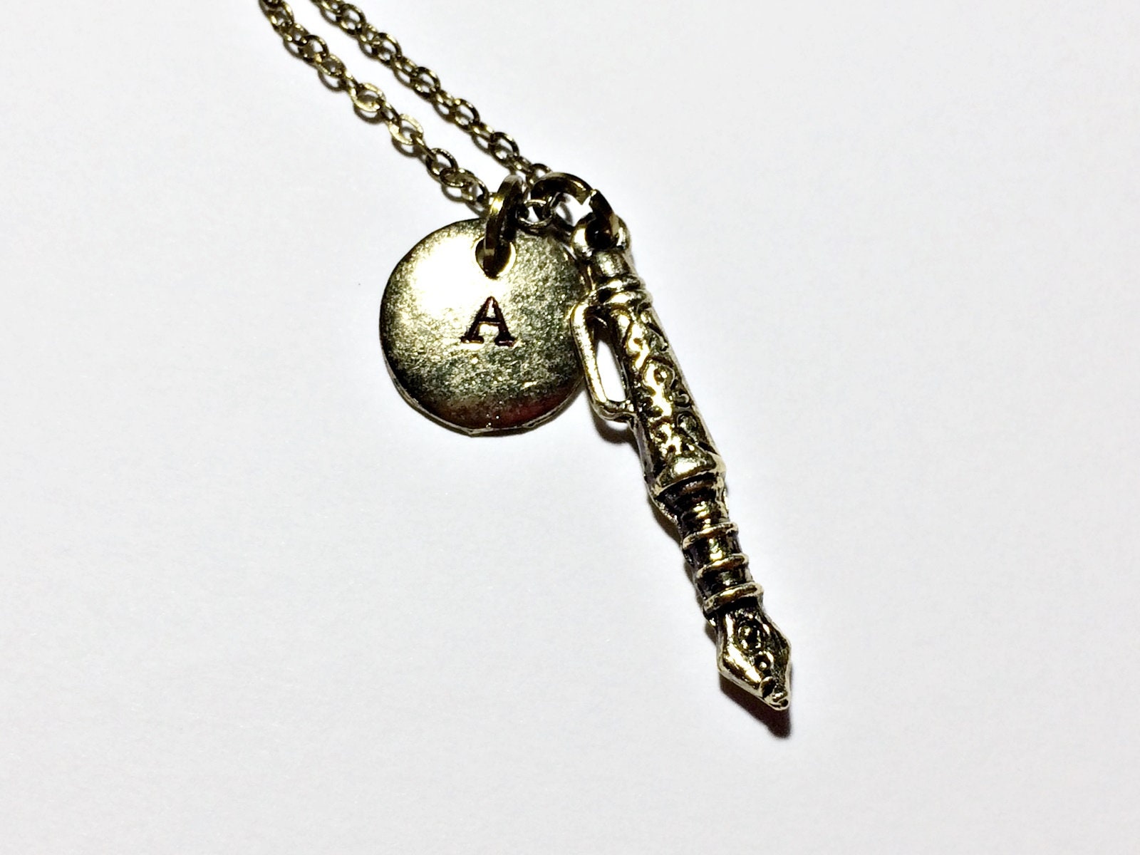 Mighty Pen Necklace with Initial fountain pen charm Etsy