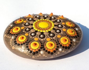 Mandala Stone Dot Painting yellow/orange