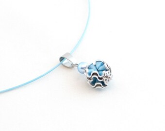 Chain or necklace in an upcycling look made from coffee capsules in light blue Snowball variety