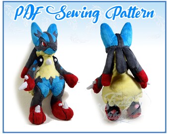 12" Mega Lucario Plush PDF Sewing Pattern (advanced- PLEASE Read Description)