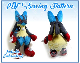 12" Mega Lucario Plush PDF Sewing Embroidery Pattern (advanced- PLEASE Read Description)