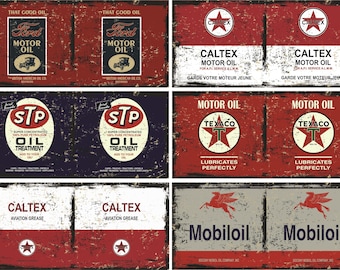 Envoltura para centro de mesa con forma de lata de café con aceite de motor vintage (descarga digital)