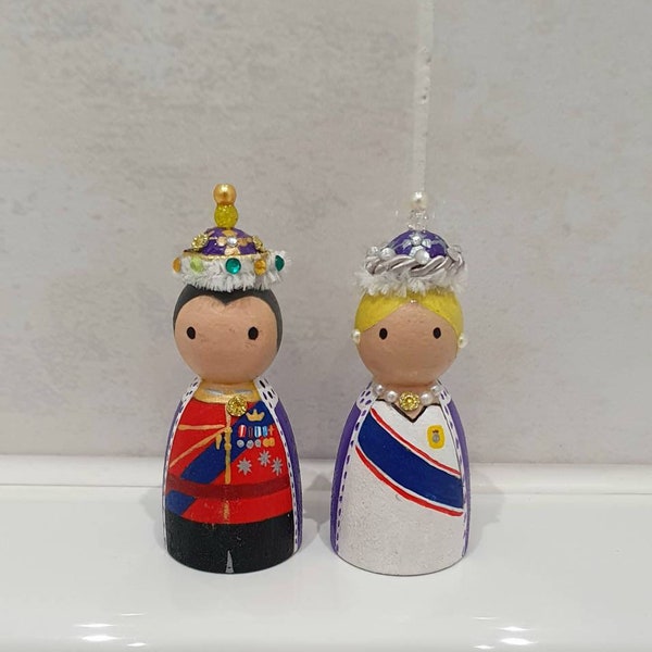 King Charles and Queen Consort Camilla Coronation peg dolls Royal Family