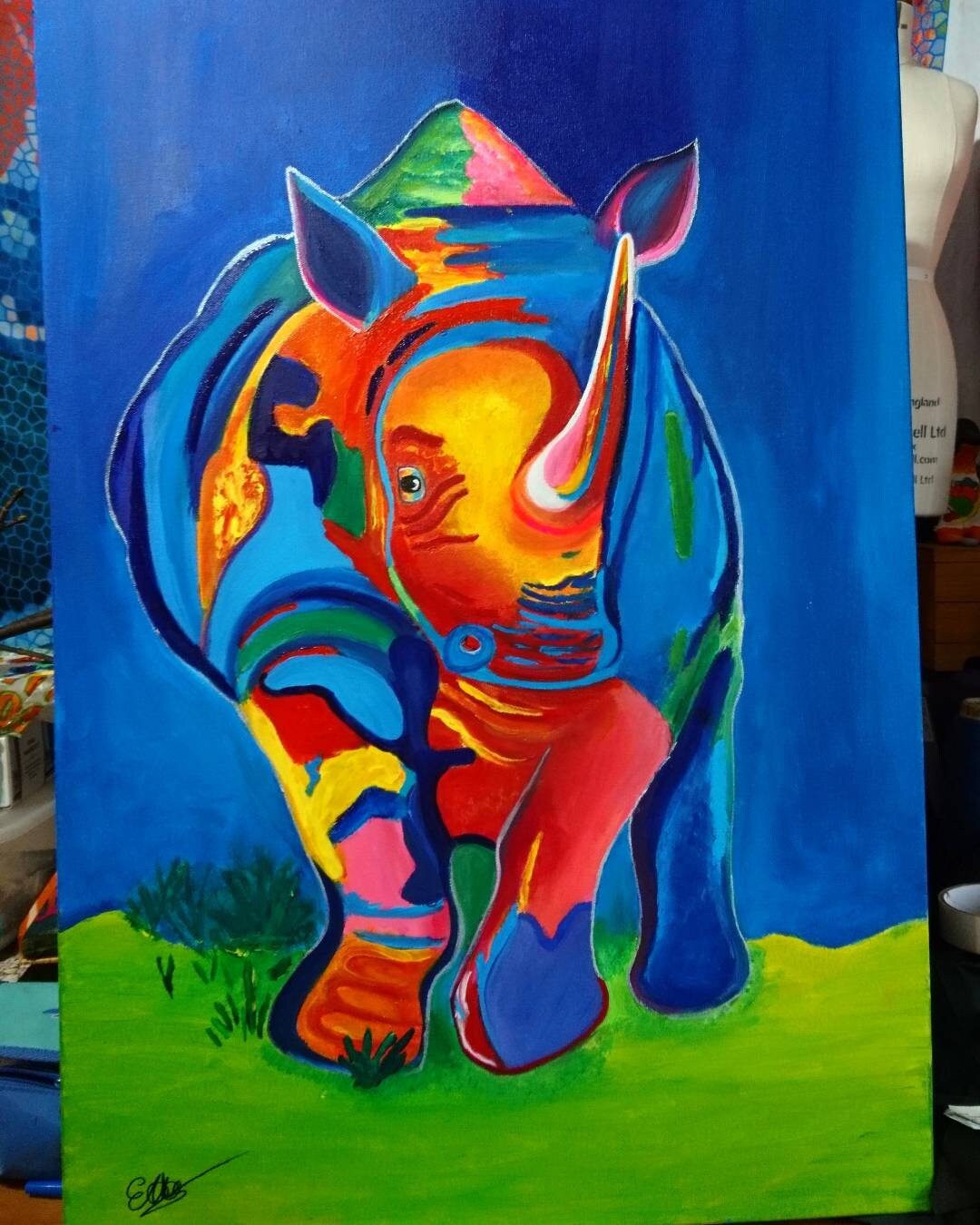 Hand Painted Rhino Painting Etsy