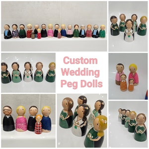 Wedding Peg Dolls! Cake topper/bomboniere/regali. Sposa, sposo, damigelle, testimoni, invitati ecc.