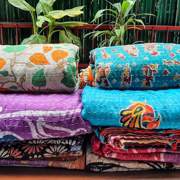 Kantha Quilts Wholesale Lot Cotton Kaantha Reversible Throws Handmade Blanket Bed covers Cotton Bedding Fabric quilt Bedspread Picnic Mats