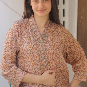 Kimono in pura seta / Spolverino in sari riciclato fatto a mano PS KMS3046