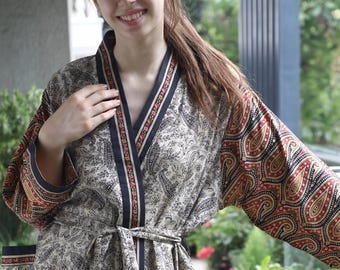 Pure Silk Boho Kimono / Vintage Sari Robe / Handmade Resort Wear PS KMO5165