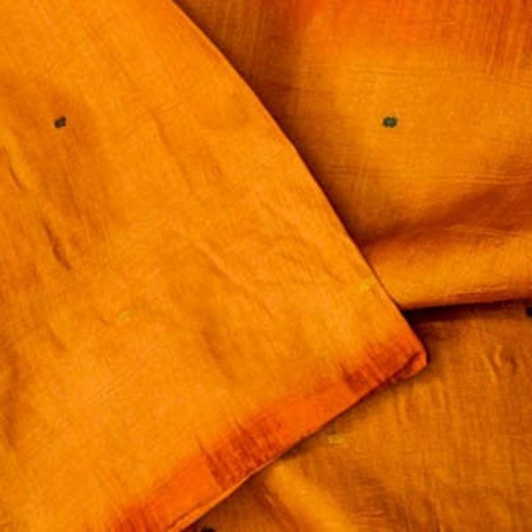 vintage Indien Pure Tussar Soie Sari Imprimé Orange Saree Fait à la main Tushar Tusser Sarong Robe Handspun Ethnique Long Rideau Décor TSS1969