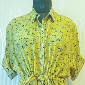 Women & Girls Mustard Yellow Floral Belted Shirt Dress Oversized Boho Midi Dress One-of-a-Kind Button Down Summer Dress  MG1068