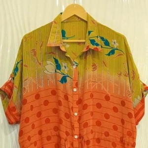 Women & Girls Handmade Boho Belted Shirt Dress Vibrant Orange Mustard Floral Tunic Oversized Button-Down Midi Dress MG1129