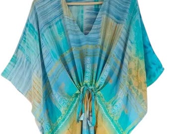 Vintage Seide Midi Kaftan / Floraler Kaftan Tunika Kleid / Luxus Resort Wear KFNM1151