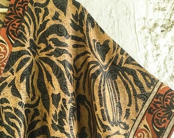 Silk Boho Beige Long Kaftan / Plus size Loungewear Maxi Dress KFN3276