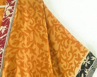 Silk Boho Yellow Long Kaftan / Plus size Loungewear Maxi Dress KFN3345