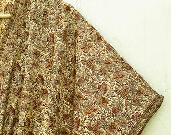 Silk Boho Cream Long Kaftan / Plus size Loungewear Maxi Dress KFN3285