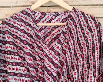 Pure Silk Kaftan Elegant Red & White Floral Printed Plus size Kaftan with belt Loose fit Bohemian Long Caftan Maxi Dress KFN1829