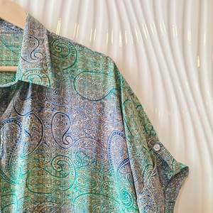 Women Green & Brown Paisley Belted Shirt Dress Boho Oversized Midi Dress Vintage-Inspired Button Down Dress MG1127