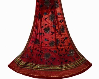 Vintage Dupatta Long Stole Net Fabric Embroidered Maroon Long Dupatta Woman Hijaab Hijab Head Veil Chunni Sarong Scarves LD7107