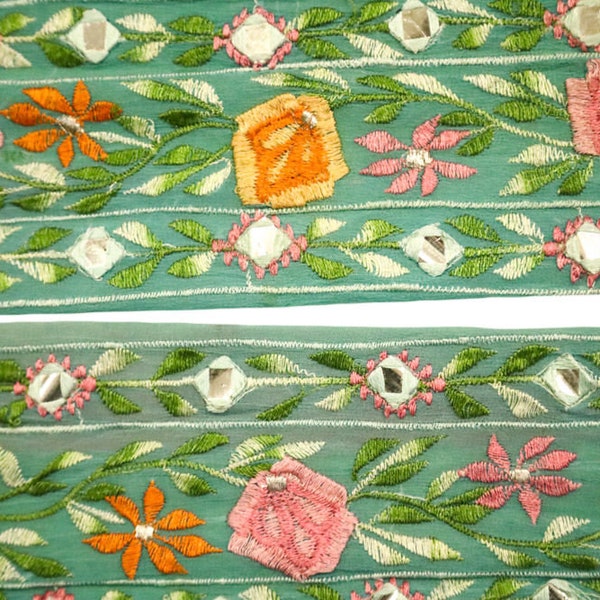 Vintage Indian Sari Trim Sewing Border Antique Embroidered Decorative Ribbon Lace,Embellished Tape,Beaded Sequins,applique hem patch ST2115