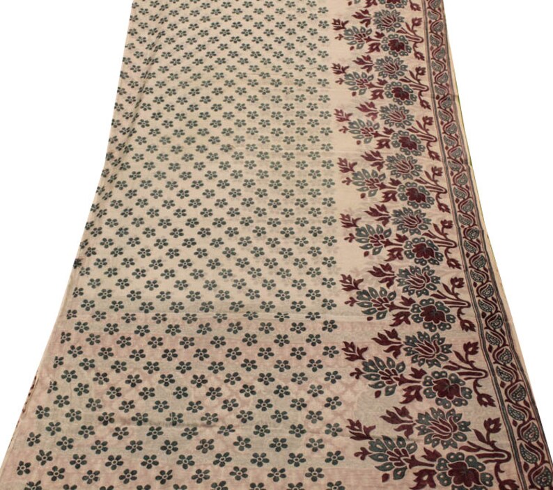 Vintage Saree 100/% Pure Cotton Fabric Saree 5YD White Sari Antique Sarong Wrap Traditional PCS3163