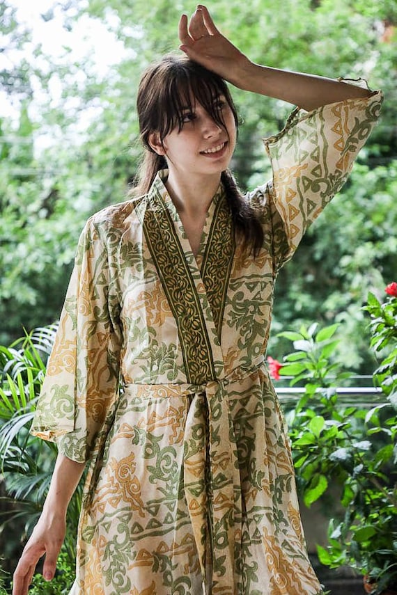 vintage silk kimono dress Vintage Silk Midi Kimono / Upcycled Boho Loungewear Robe PS MKMO2085
