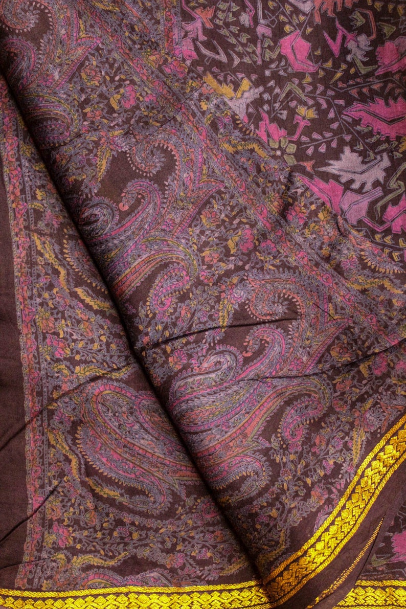 Vintage Indian Pure Silk Saree Traditional Textile Recycle Floral Printed Sari Ethnic Long Curtain Decor Sarong Craft Fabric PSS11535