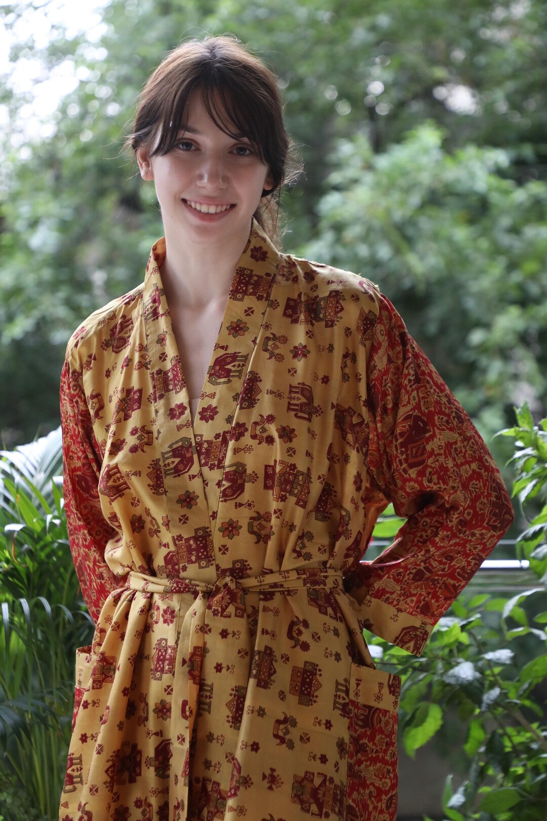 Upcycled Old Robe Vintage Silk Long Kimono / Upcycled Sari Robe / Gifts for Her PS ...