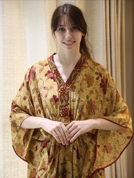 Taglie Forti Caftano Seta Lungo Caftano In Pura Seta, Elegante