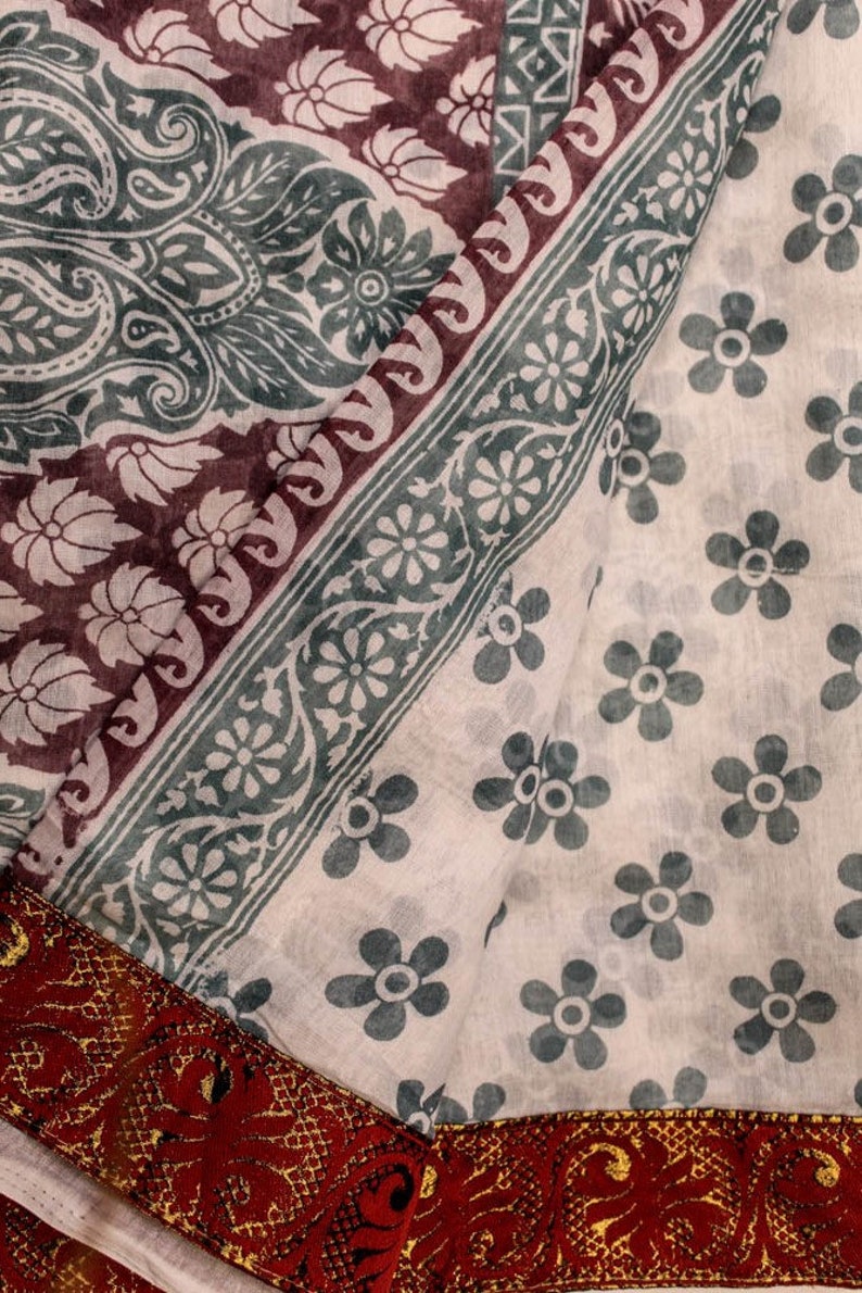 Vintage Saree 100/% Pure Cotton Fabric Saree 5YD White Sari Antique Sarong Wrap Traditional PCS3163