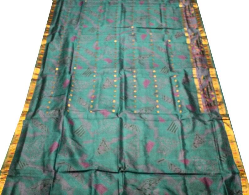 Vintage Indian Pure Silk Saree Printed Recycled Sari Long Curtain Wrap Fabric Material Traditional Ethnic Woman Clothing Dress PSS11112