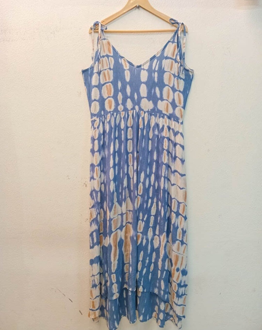 Prettiest Rayon Fabric Blue and Brown Tiedye Summer Dress Women Party — free download