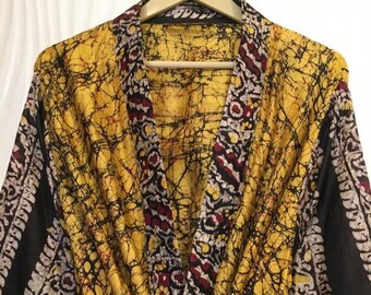 Pure Silk Long Kimono / Upcycled Sari Robe / Luxury Loungewear KMO5018