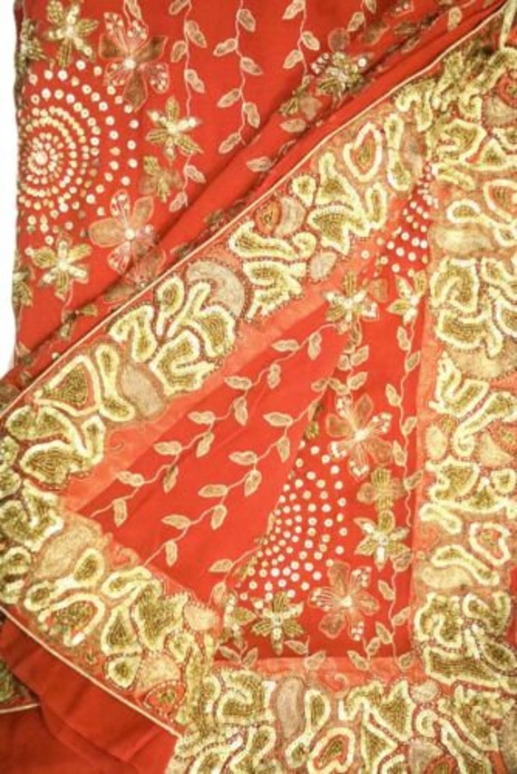 Embroidered Saree Vintage Indian Georgette Sari C… - image 1