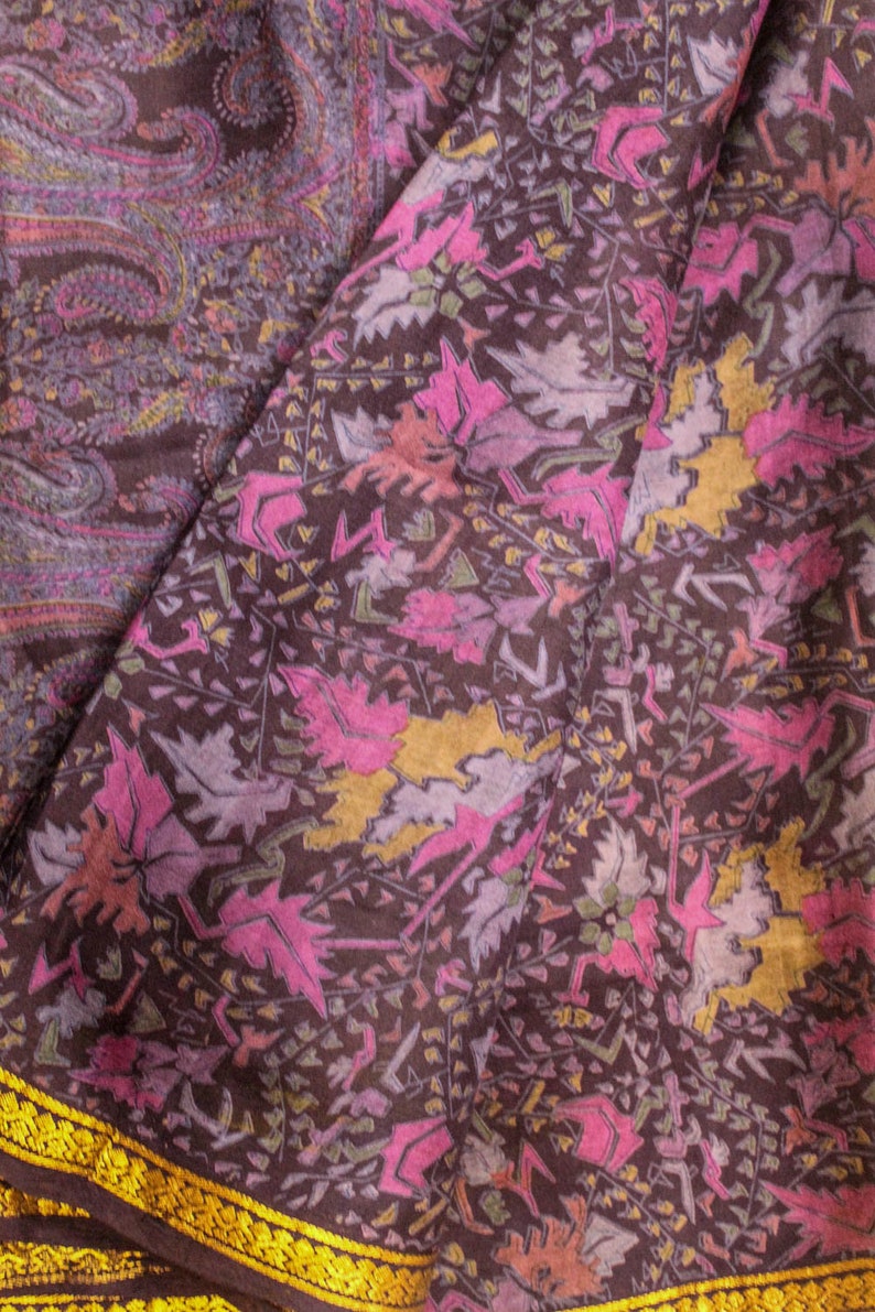 Vintage Indian Pure Silk Saree Traditional Textile Recycle Floral Printed Sari Ethnic Long Curtain Decor Sarong Craft Fabric PSS11535