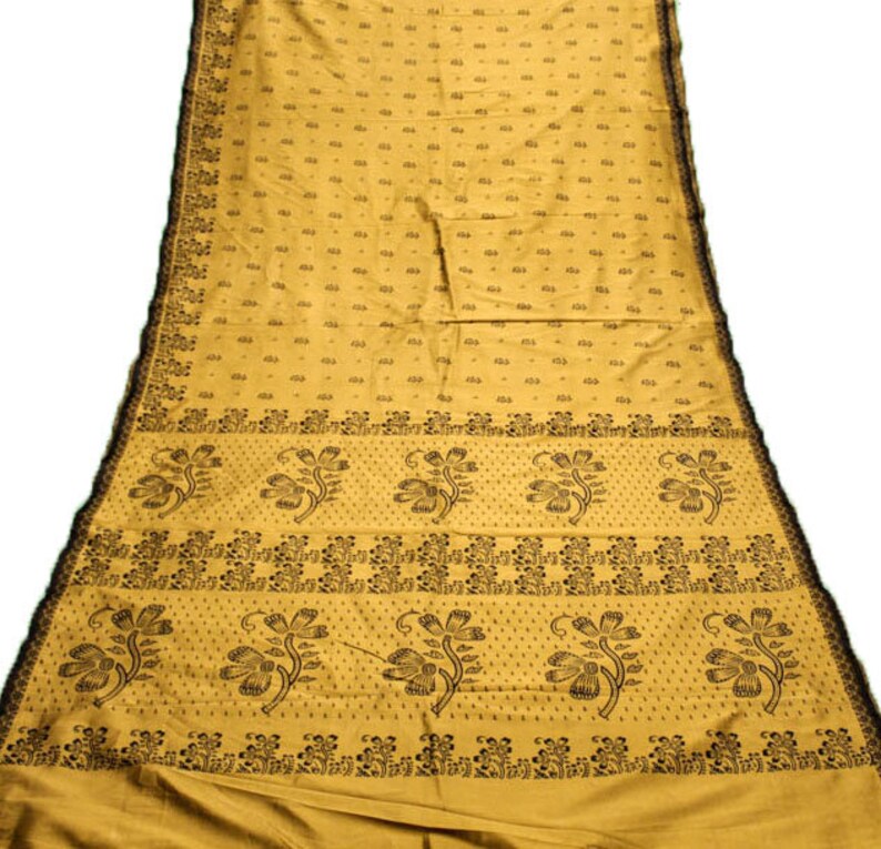 Vintage Indian Saree Cotton Sari India Ethnic Fabric Antique Textile Handloom Dress Wrap Sarong Material Used Recycled Brown Green PCS2092